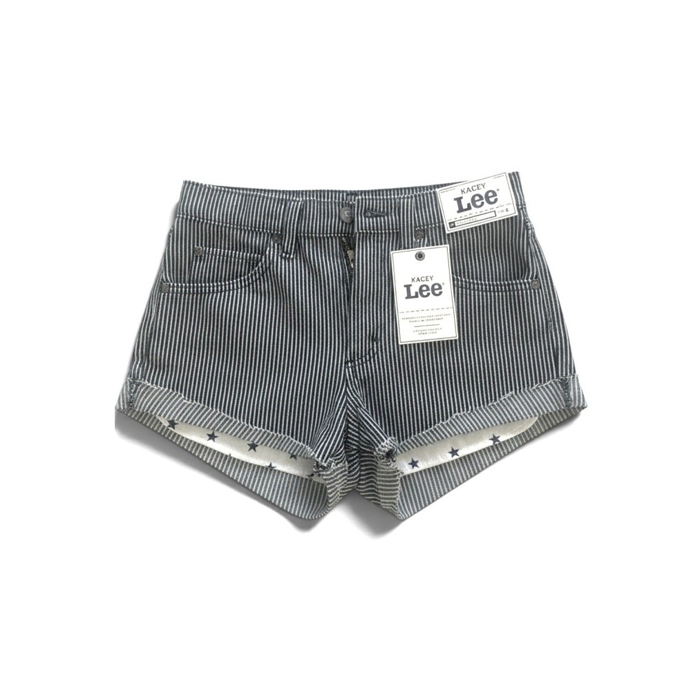 Lee Women Denim Shorts 2 Blue Hickory Stripe Kacey Musgraves Mid Rise Cut Off